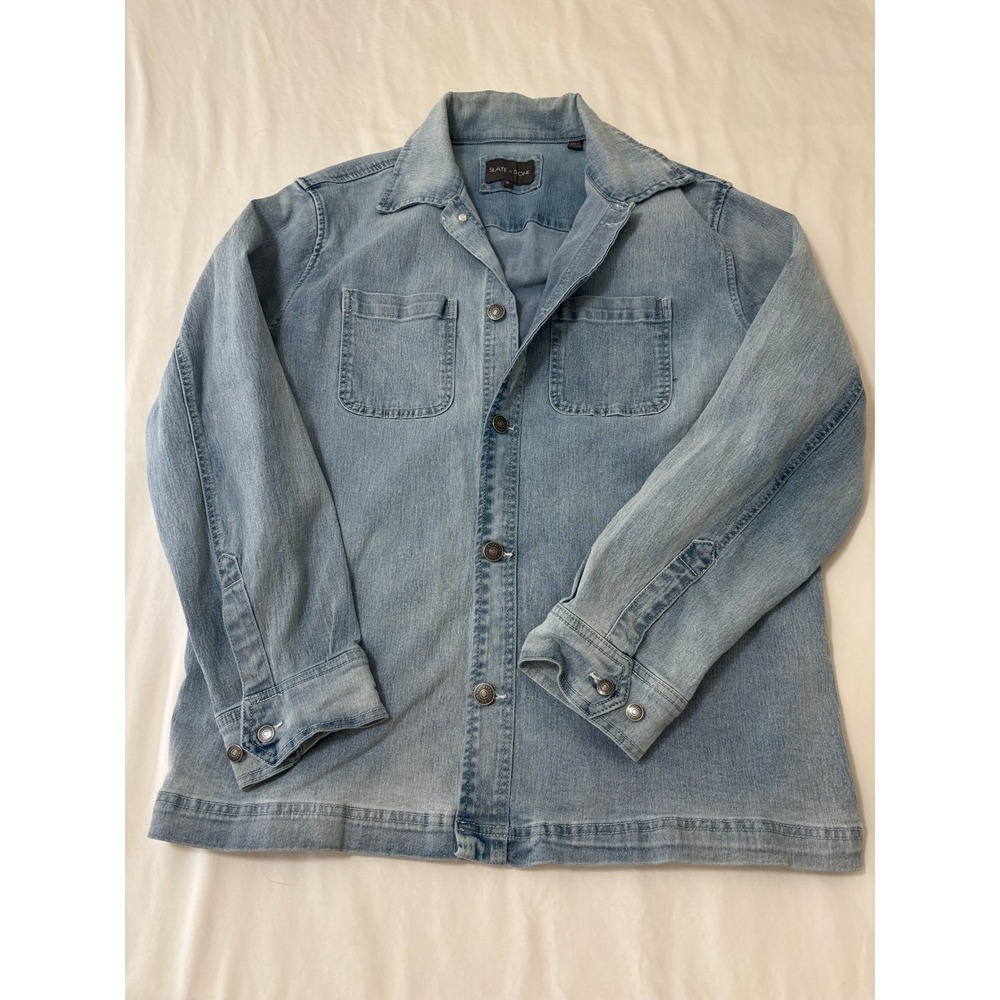 Slate & Stone Mens XL Light Wash Denim Shirt Jacket Blue Long Sleeve Chore Coat